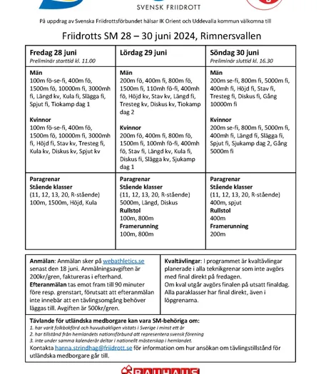 Inbjudan Friidrotts SM 2024 Sida 1